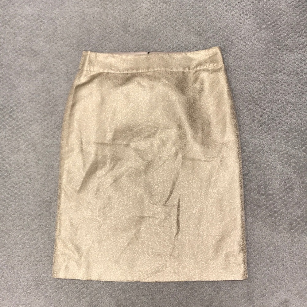 J Crew Gold silk pencil skirt